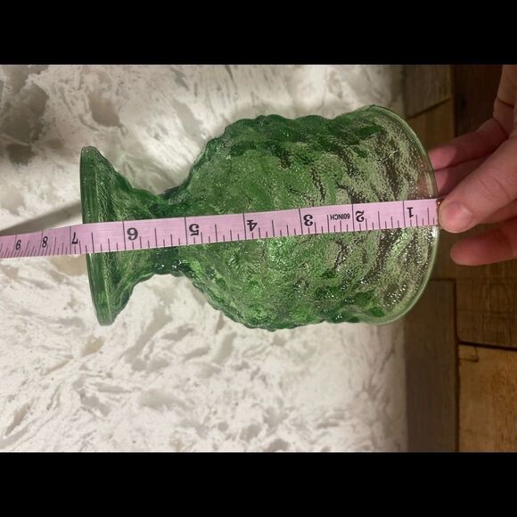 Vintage E.O Brody Co Green Crinkle Glass Compote Flower Vase - Picture 4 of 6